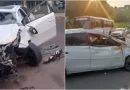 Carro capota e fica destruído após acidente na Avenida Brasil, em Manaus